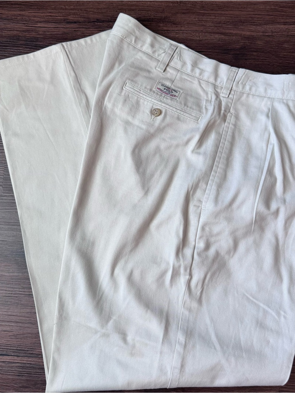 Vintage Polo Ralph Lauren Hammond Pant 35x31 Beige Double Pleated Chino Trousers